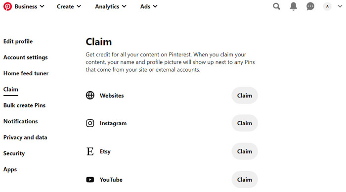 how to claim a website on pinterest