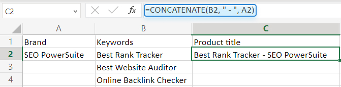 concatenate formula in excel