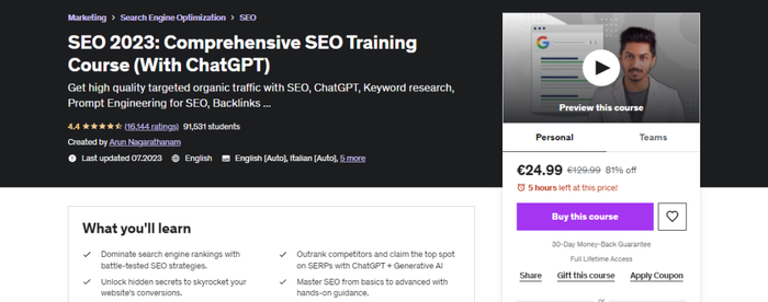 SEO course on Udemy