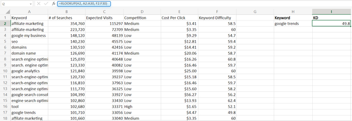 Using XLOOKUP formula in Excel