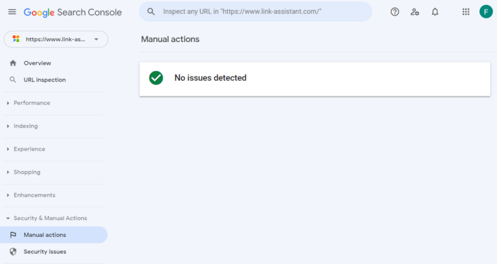 Manual actions report in Google Search Console