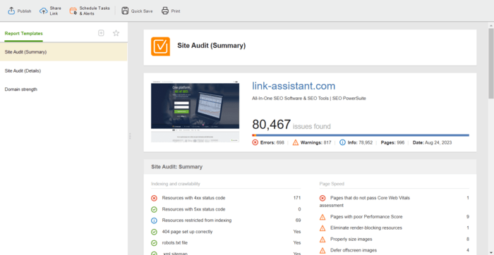 Site Audit summary report