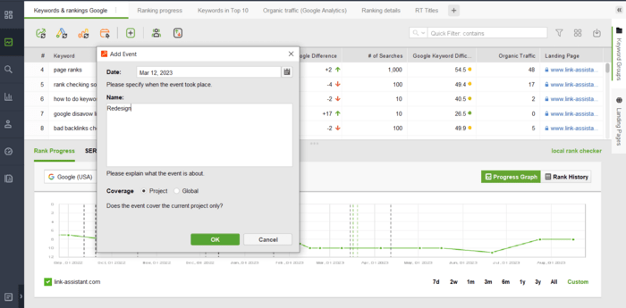 Tracking activities with Rank Tracker's Events