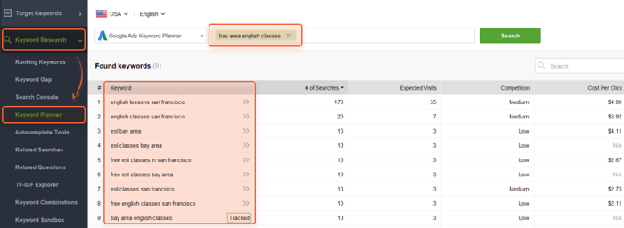 Keyword research with Rank Tracker