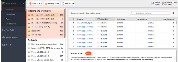 WebSite Auditorâs Indexing and crawlability section