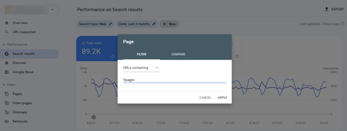 Google search console report