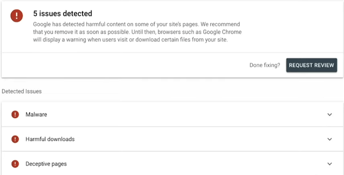 google search console security issues report